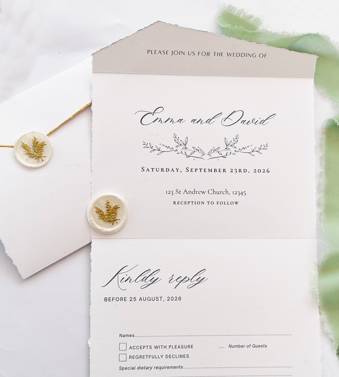 White and Gold Wedding Invitation, Minimalist Wedding Invites