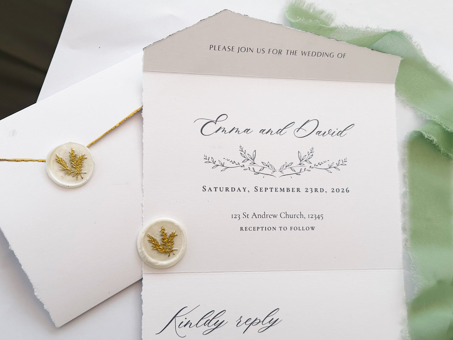 White and Gold Wedding Invitation, Minimalist Wedding Invites