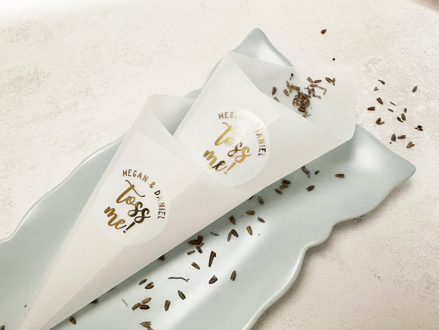 Vellum Cones for Confetti, Throw Me Stickers with Paper Cones