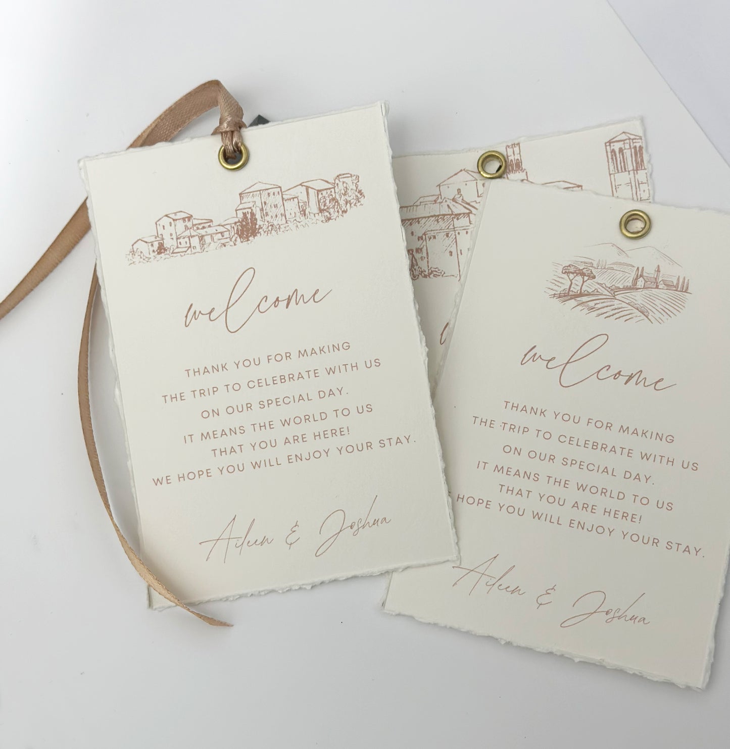 Mocha Brown Welcome Tags, Italian Wedding Gift Tags