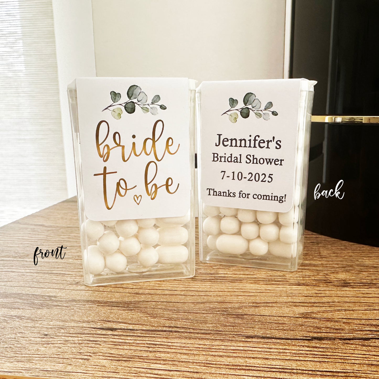 20 Tic Tac Mint to Be Favor Stickers with Green Leaves for Weddings and Bridal Showers