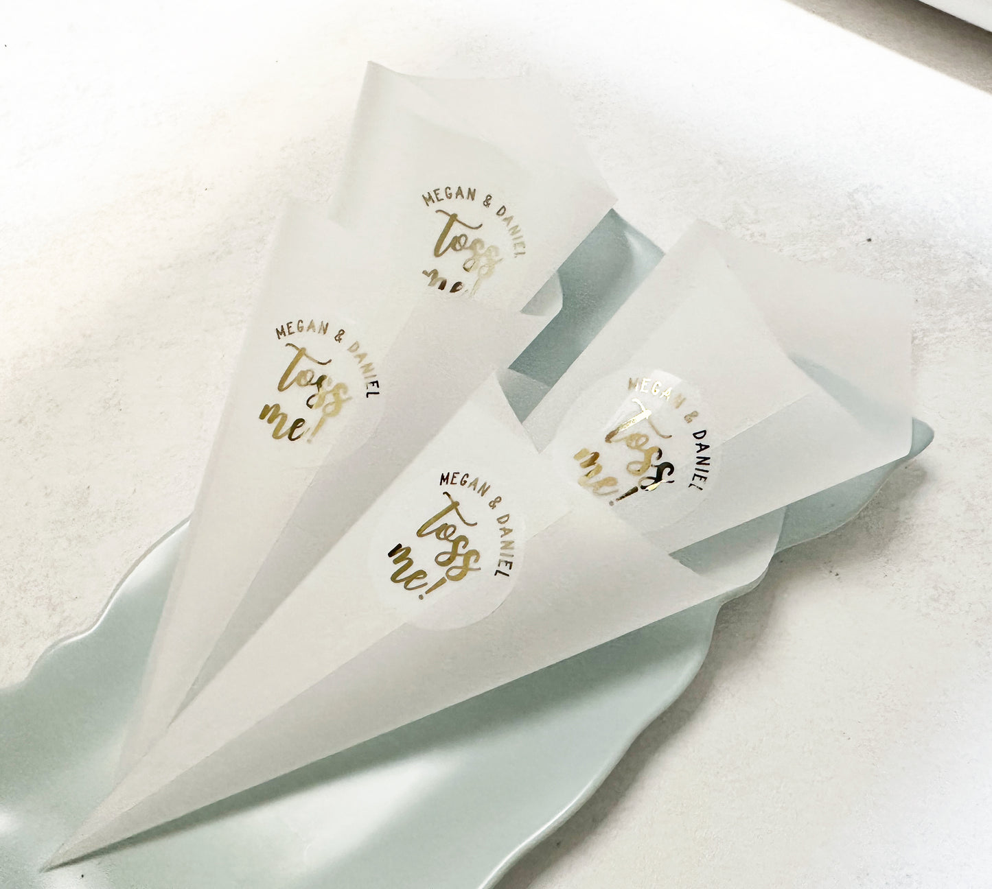 Vellum Cones for Confetti, Throw Me Stickers with Paper Cones