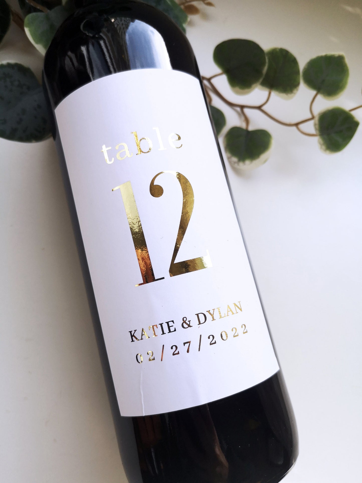 Gold, or Silver foil Wine Bottle Table Numbers, Personalized wine bottle labels