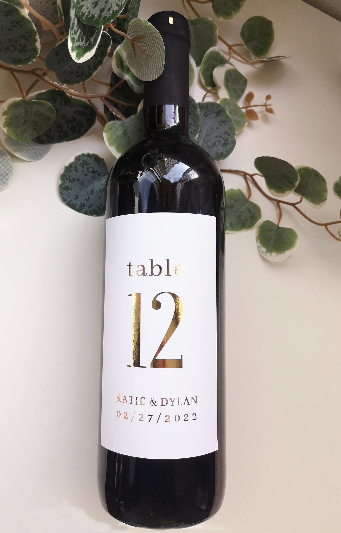 Gold, or Silver foil Wine Bottle Table Numbers, Personalized wine bottle labels