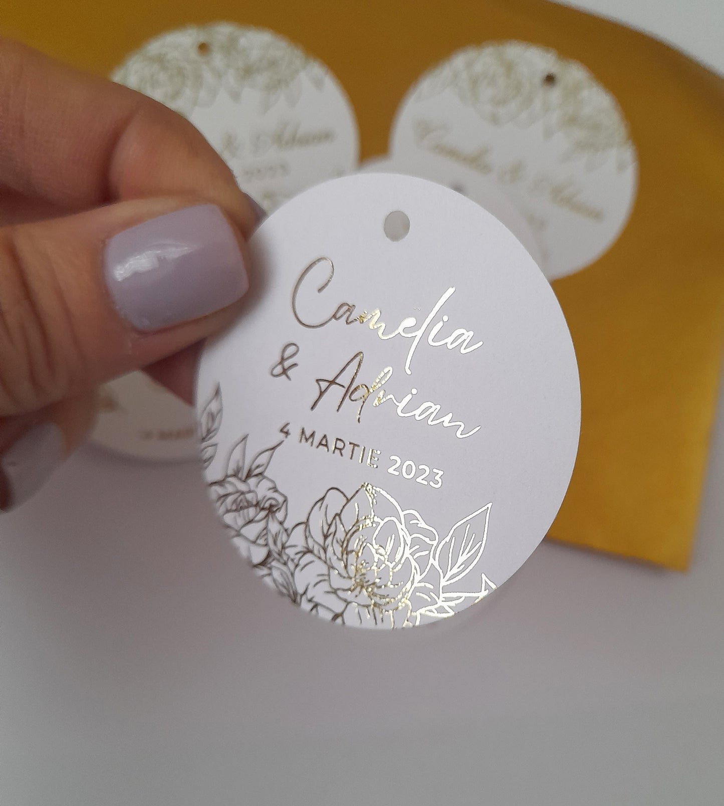 25 Gold Foil Wedding Tags, Personalized Thank you Tags