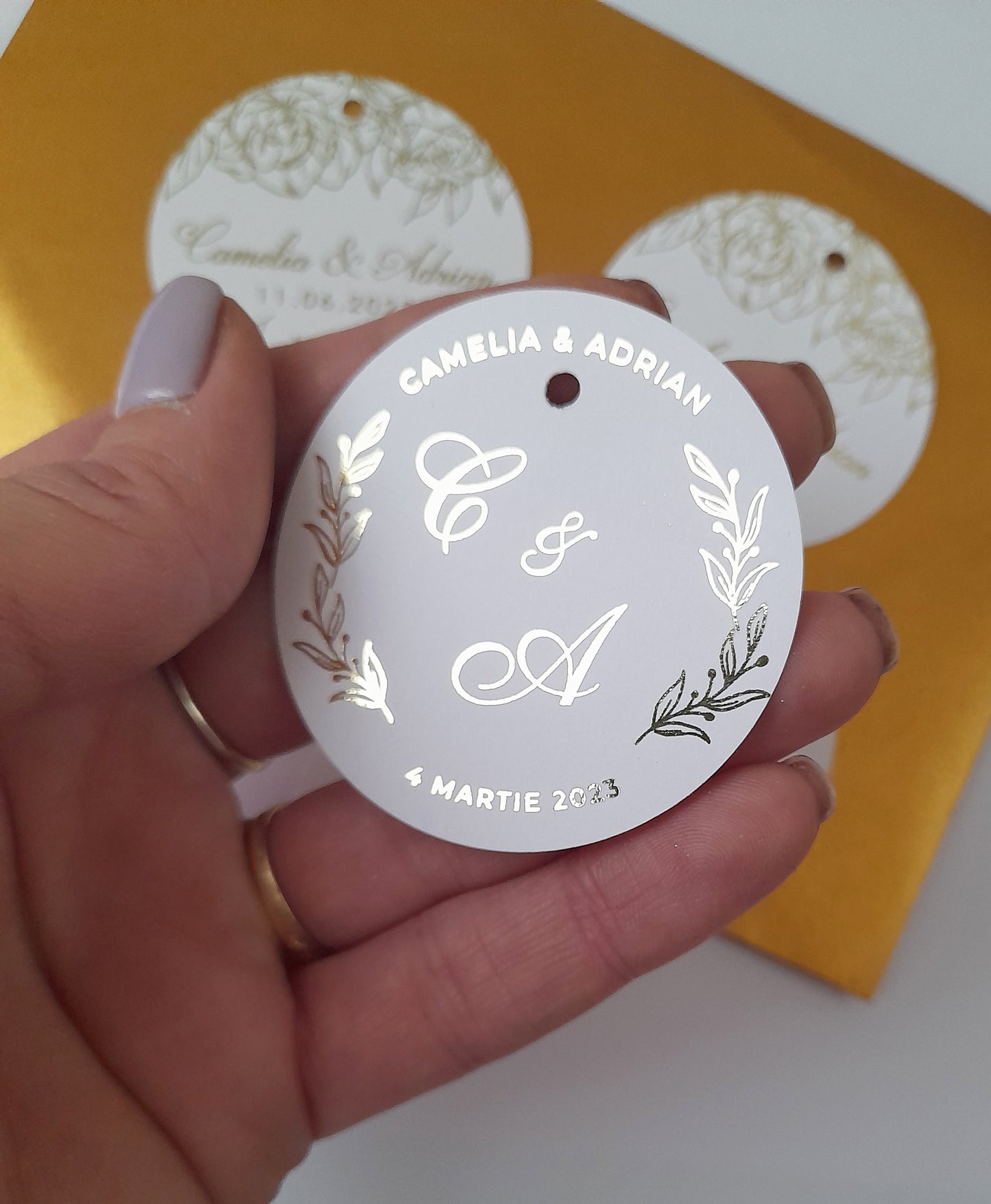 25 Gold Foil Wedding Tags, Personalized Thank you Tags