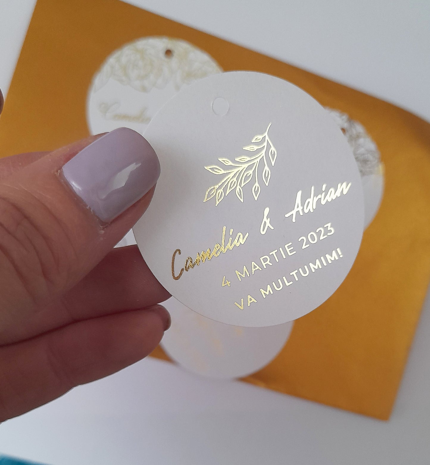 25 Gold Foil Wedding Tags, Personalized Thank you Tags