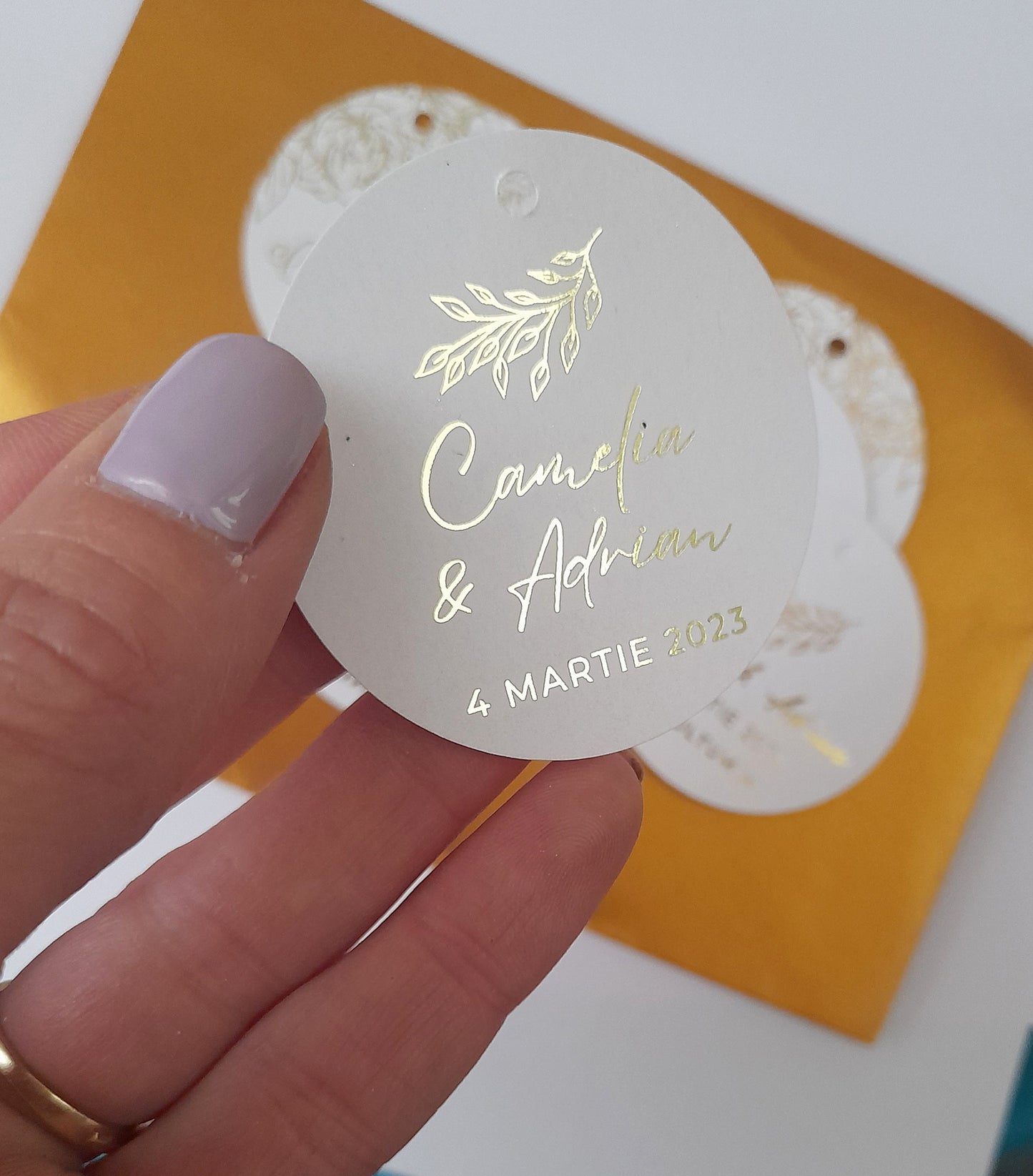 25 Gold Foil Wedding Tags, Personalized Thank you Tags