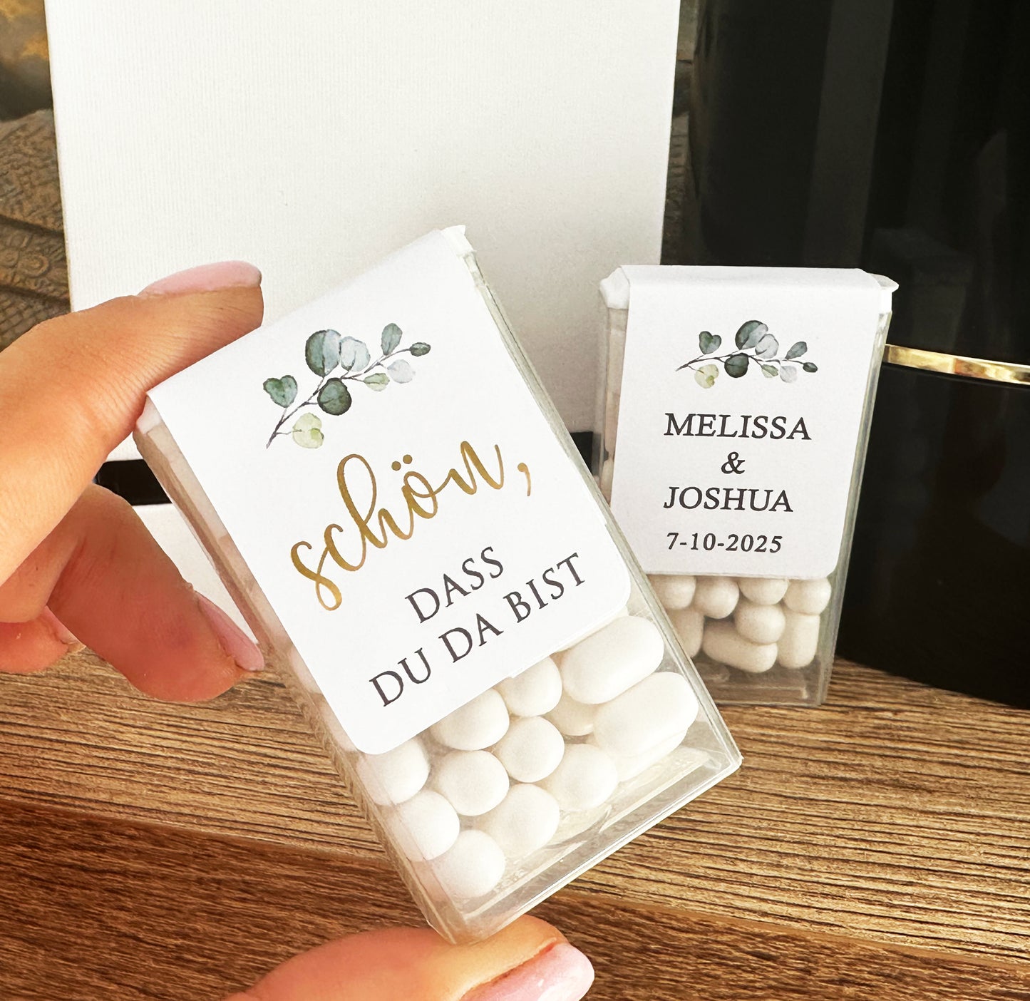 20 Tic Tac Mint to Be Favor Stickers with Green Leaves for Weddings and Bridal Showers