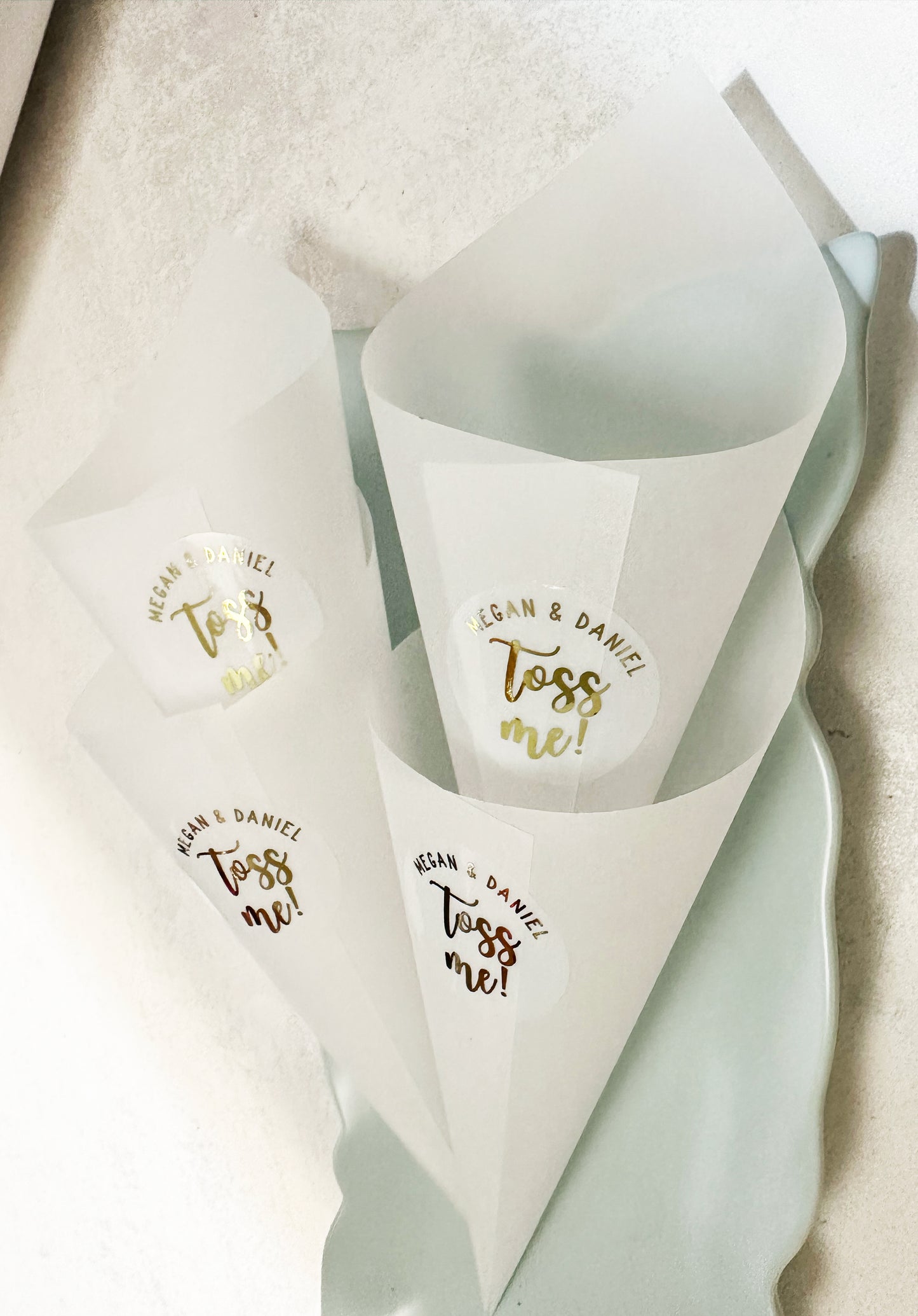 Vellum Cones for Confetti, Throw Me Stickers with Paper Cones