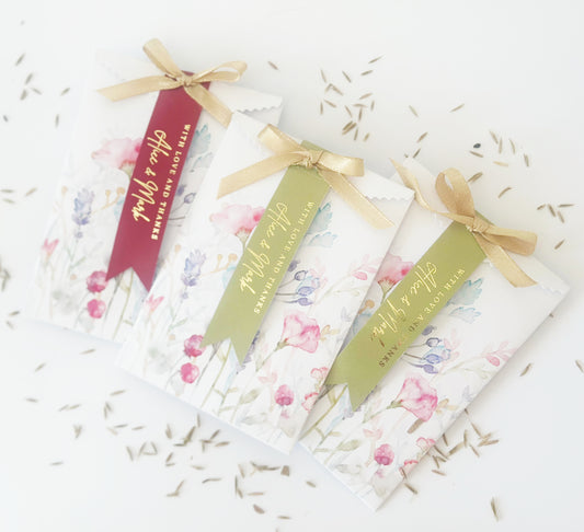 20 Prefilled Seed Packets Favors, Plantable Wildflower Seeds, Floral Seed Envelopes