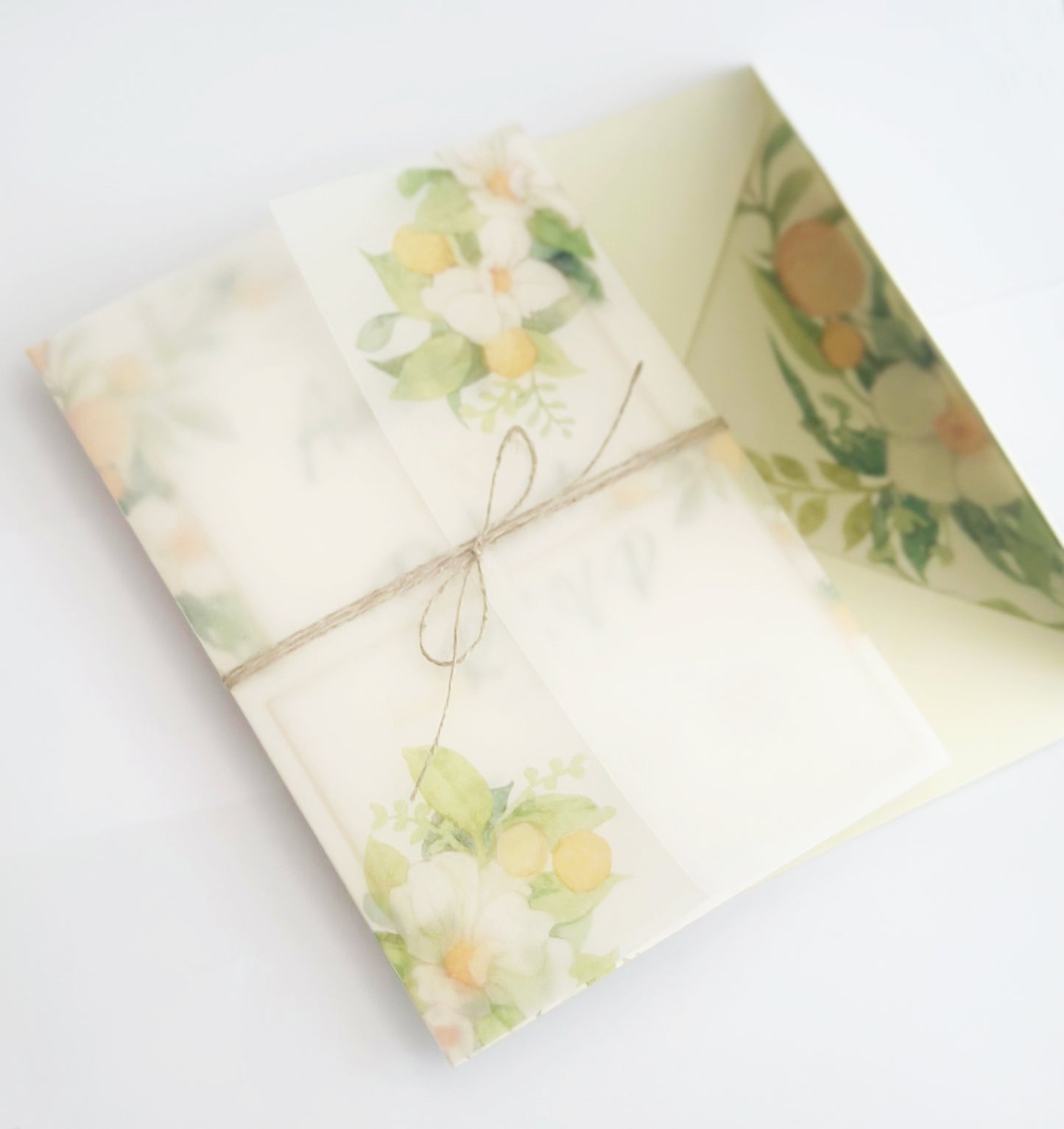 Lemon Wedding Invitation with Envelope and RSVP Card, Summer Citrus Blossom Invitations