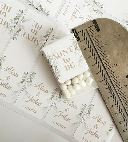 20 Elegant Mint Favor Stickers with Green Leaves for Weddings and Bridal Showers