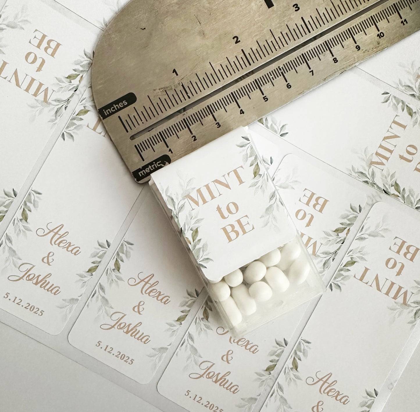 20 Elegant Mint Favor Stickers with Green Leaves for Weddings and Bridal Showers