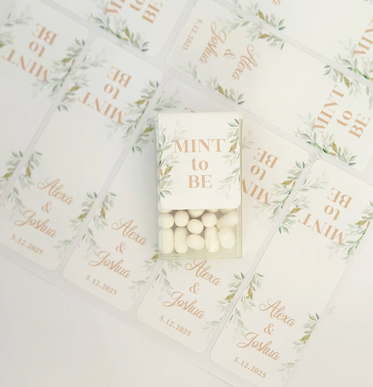 20 Elegant Mint Favor Stickers with Green Leaves for Weddings and Bridal Showers