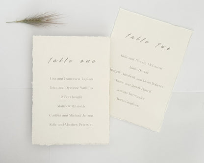 Minimalist Wedding Table Cards, 5x7 Personalized Seating Cards