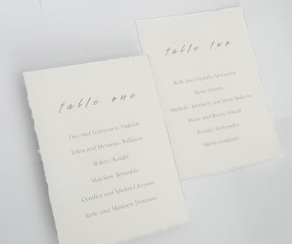 Minimalist Wedding Table Cards, 5x7 Personalized Seating Cards