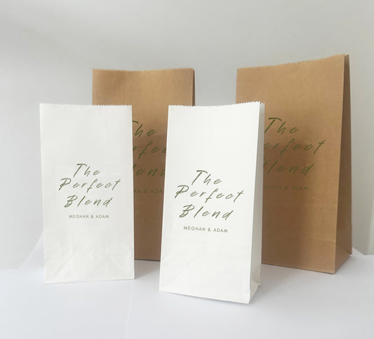 The Perfect Blend Favor Bags for Weddings and Parties, White, Kraft Coffee Favor Bags