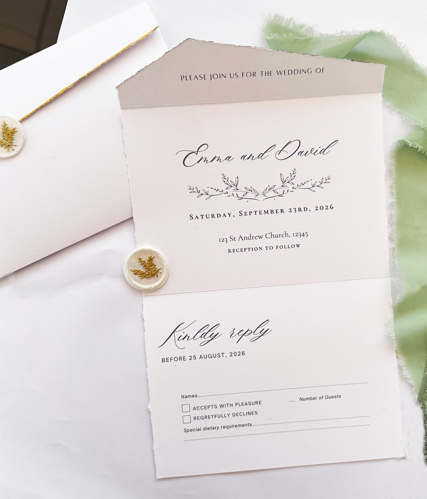 White and Gold Wedding Invitation, Minimalist Wedding Invites