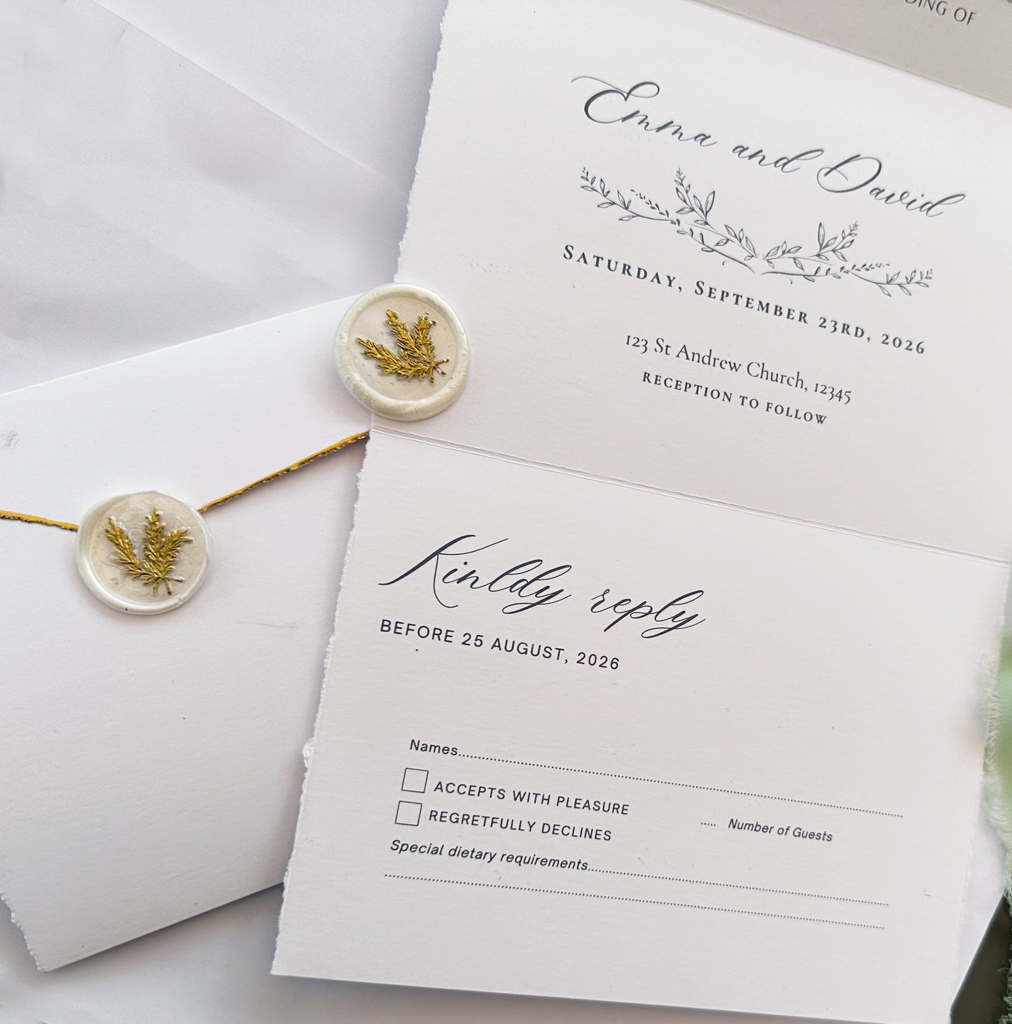 White and Gold Wedding Invitation, Minimalist Wedding Invites