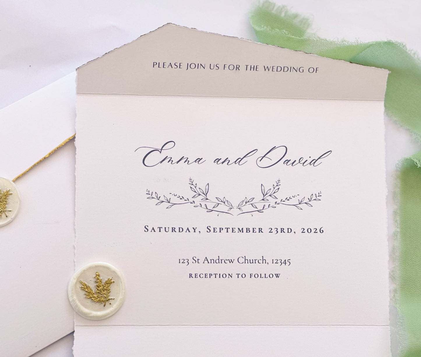 White and Gold Wedding Invitation, Minimalist Wedding Invites