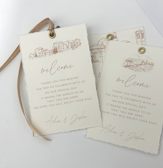 Mocha Brown Welcome Tags, Italian Wedding Gift Tags