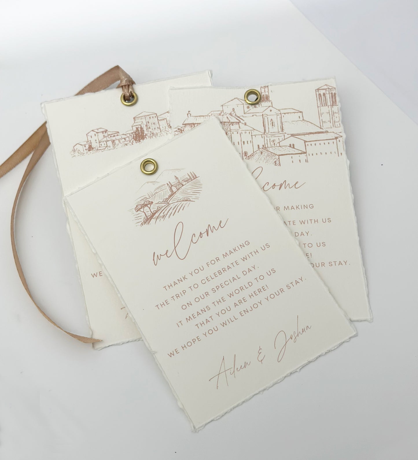 Mocha Brown Welcome Tags, Italian Wedding Gift Tags
