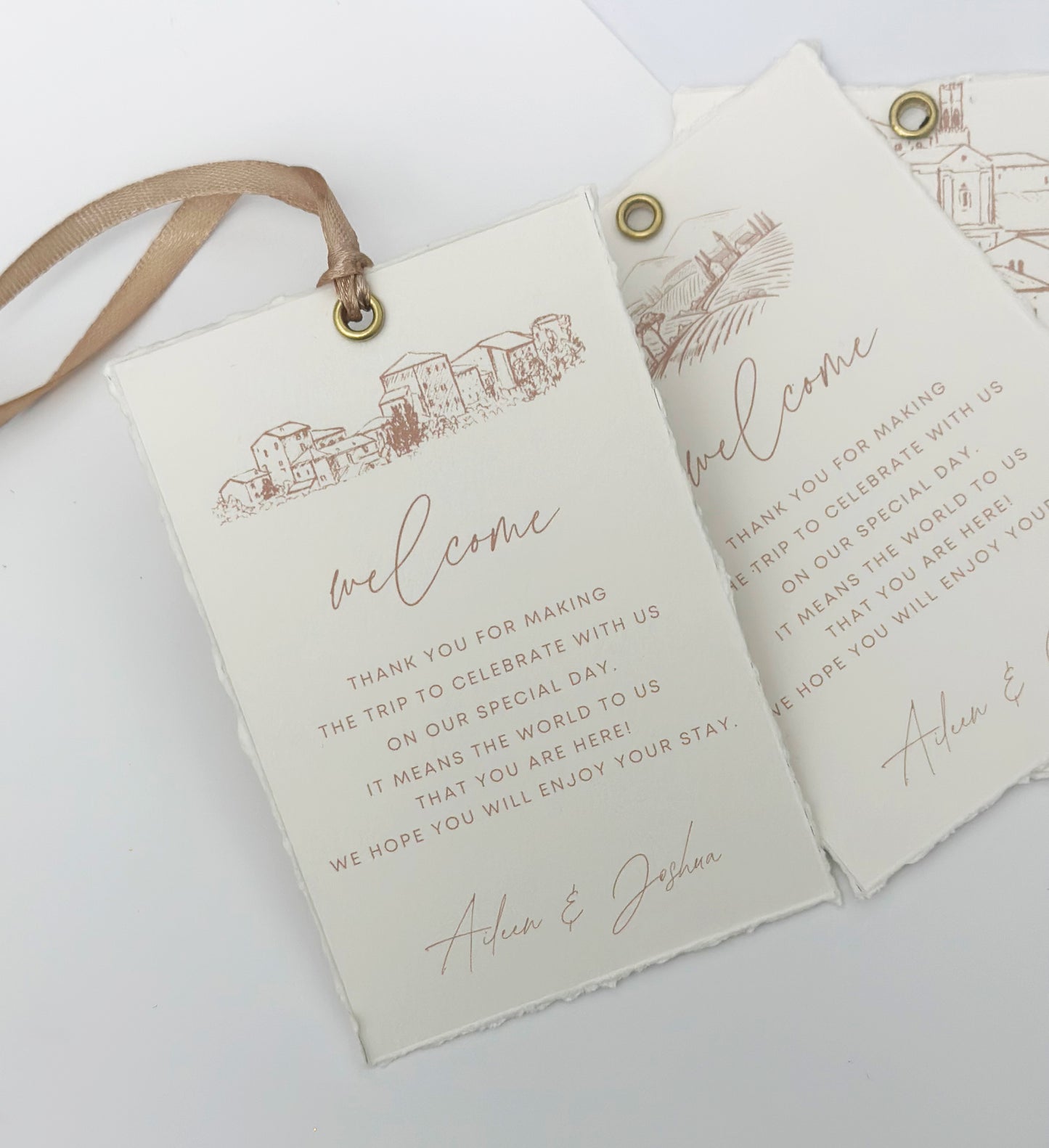 Mocha Brown Welcome Tags, Italian Wedding Gift Tags