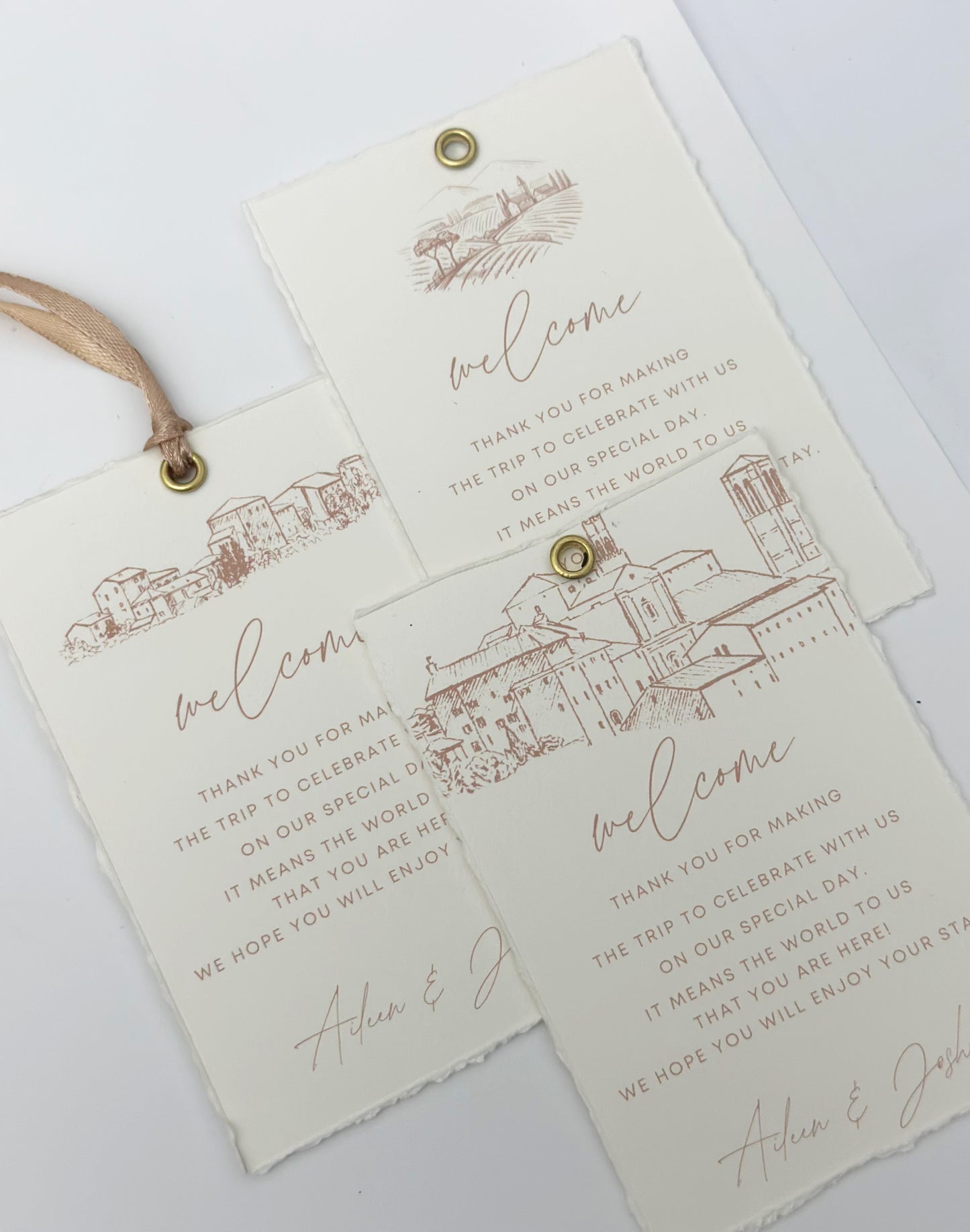 Mocha Brown Welcome Tags, Italian Wedding Gift Tags