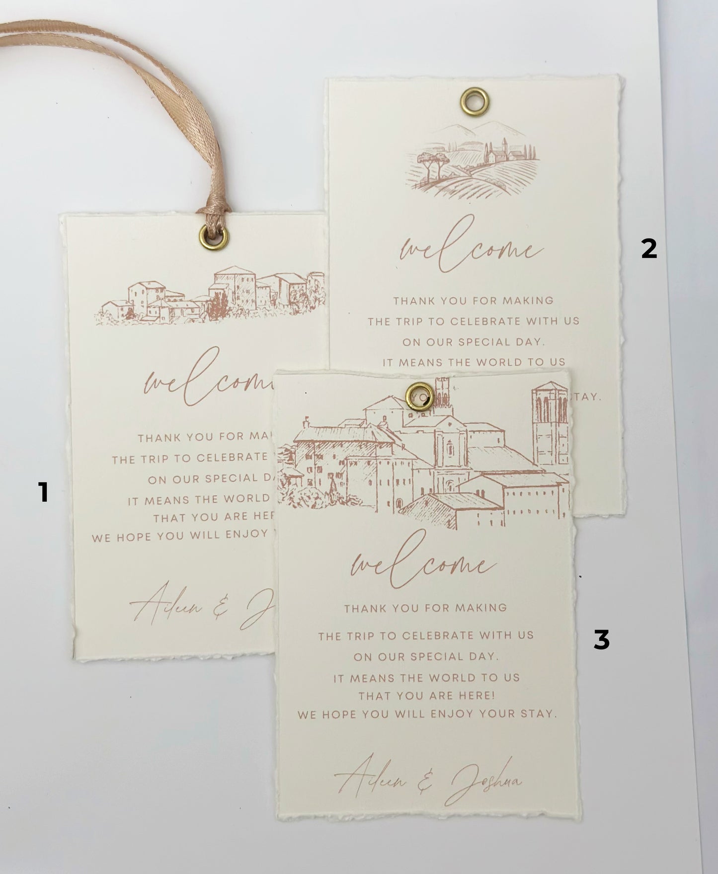 Mocha Brown Welcome Tags, Italian Wedding Gift Tags
