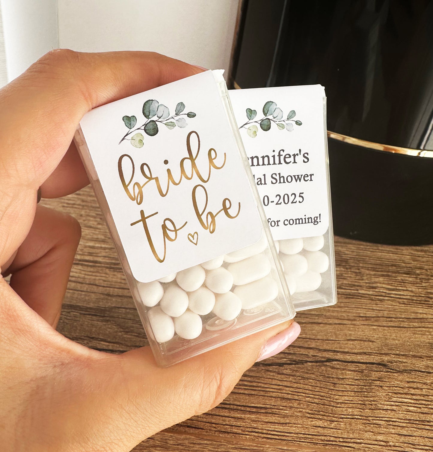 20 Tic Tac Mint to Be Favor Stickers with Green Leaves for Weddings and Bridal Showers