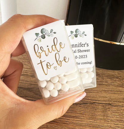 20 Tic Tac Mint to Be Favor Stickers with Green Leaves for Weddings and Bridal Showers
