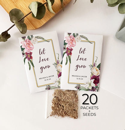 20 Let Love Grow Packets with Wildflower Seeds for Wedding Favors