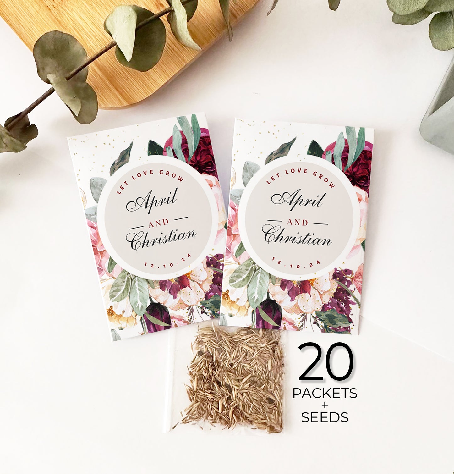 20 Let Love Grow Packets with Wildflower Seeds for Wedding Favors