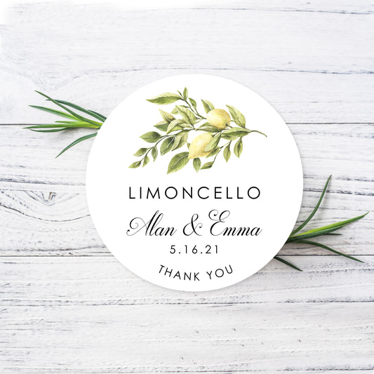 Limoncello label stickers, Wedding Thank You Stickers, Custom Printed Labels