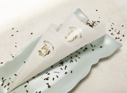 Vellum Cones for Confetti, Throw Me Stickers with Paper Cones
