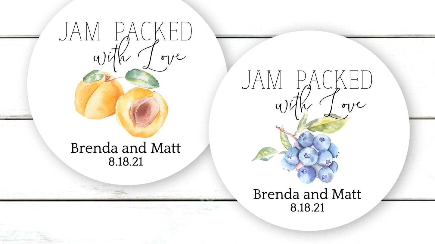 Jam Packed with Love Stickers, Strawberry, Peach, Jam Labels for Favors