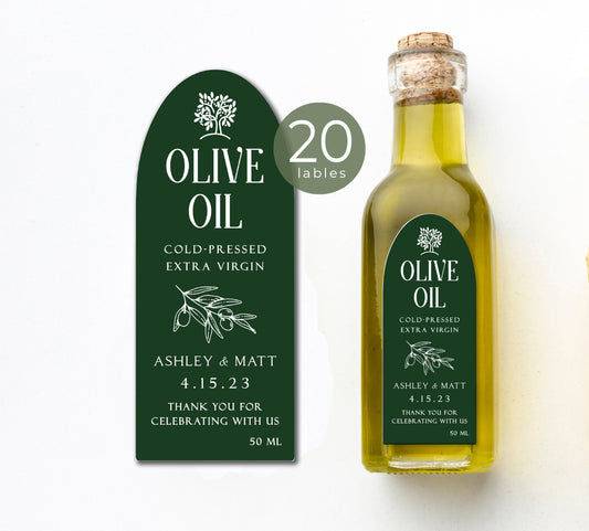 20 Olive Oil Labels for Oil Bottles, Personalized Wedding Labels