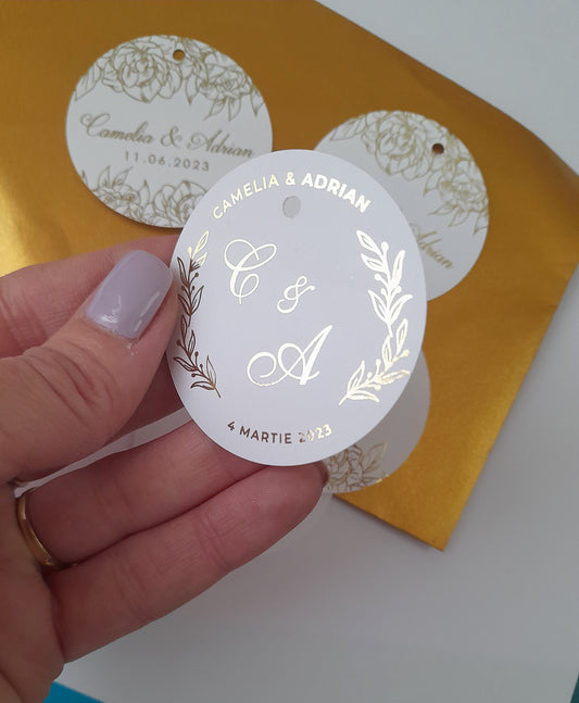 25 Gold Foil Wedding Tags, Personalized Thank you Tags
