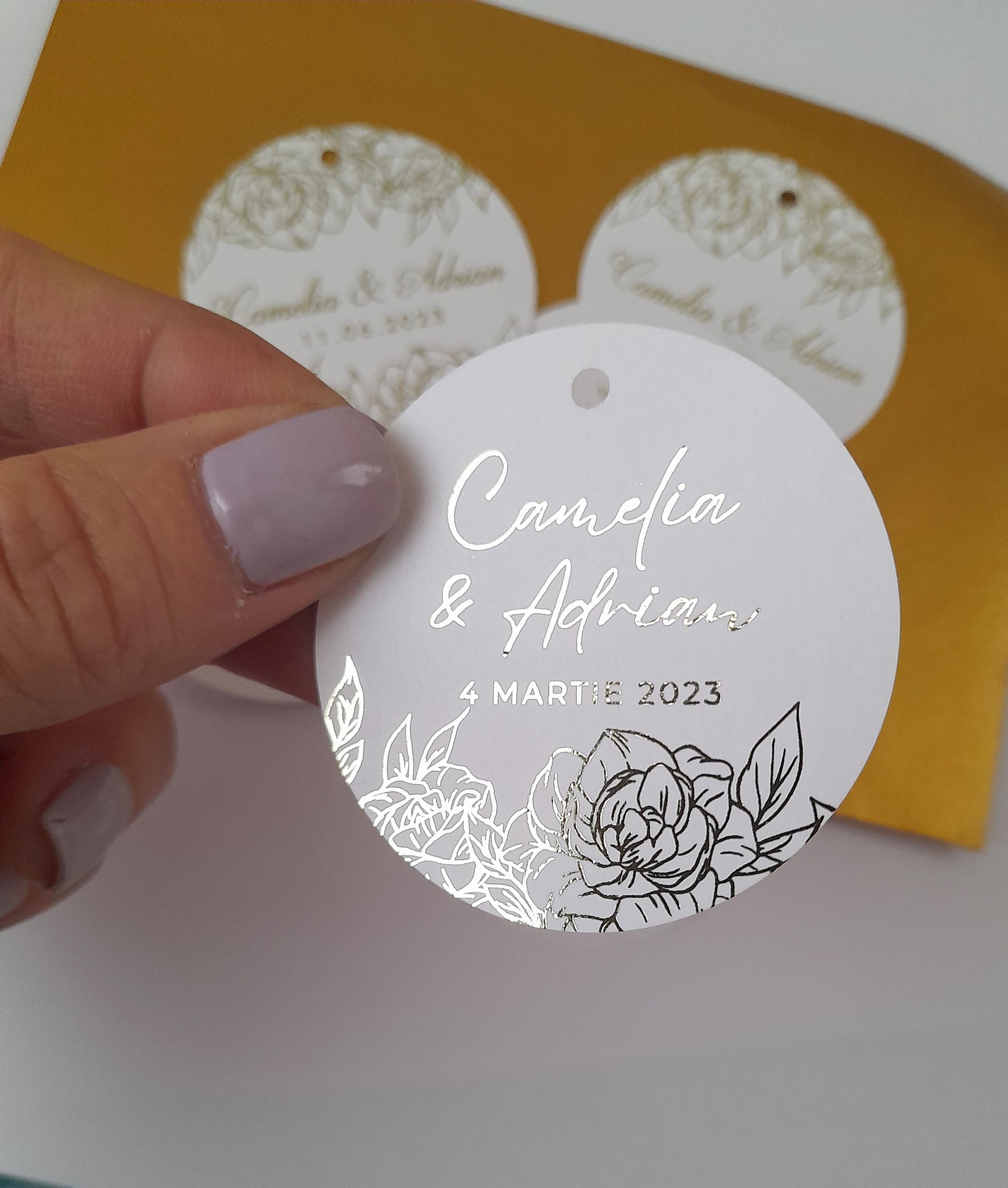 25 Gold Foil Wedding Tags, Personalized Thank you Tags
