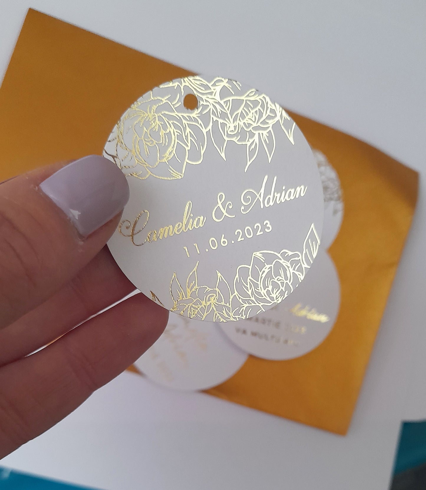 25 Gold Foil Wedding Tags, Personalized Thank you Tags