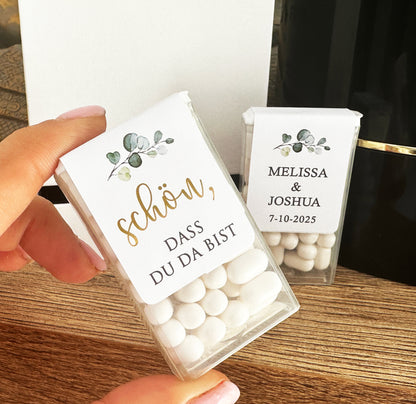 20 Tic Tac Mint to Be Favor Stickers with Green Leaves for Weddings and Bridal Showers