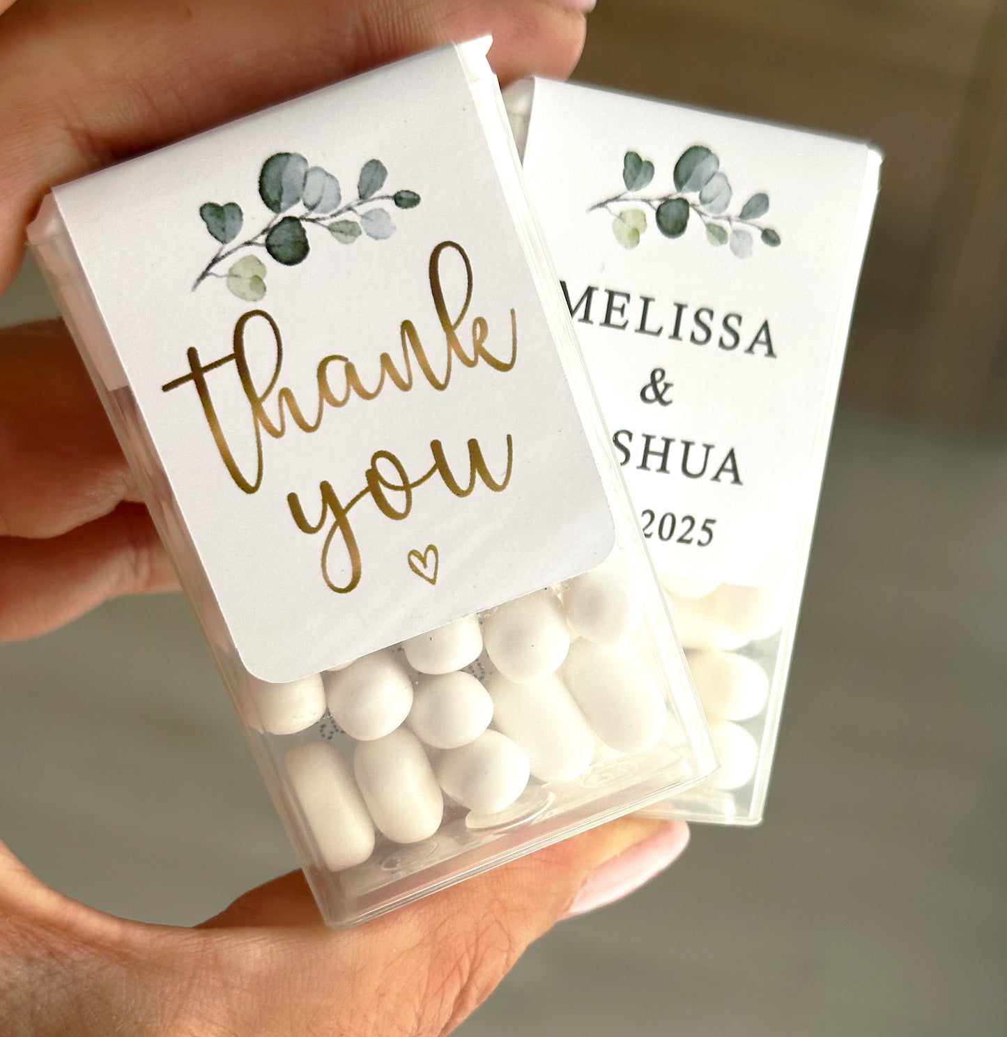 20 Tic Tac Mint to Be Favor Stickers with Green Leaves for Weddings and Bridal Showers