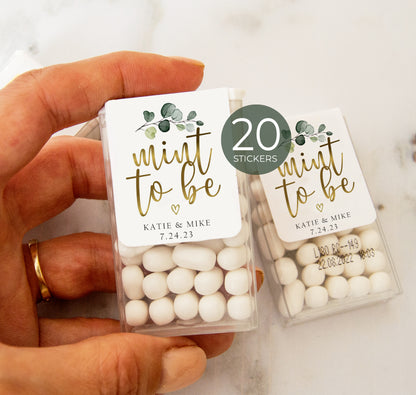 20 Tic Tac Mint to Be Favor Stickers with Green Leaves for Weddings and Bridal Showers