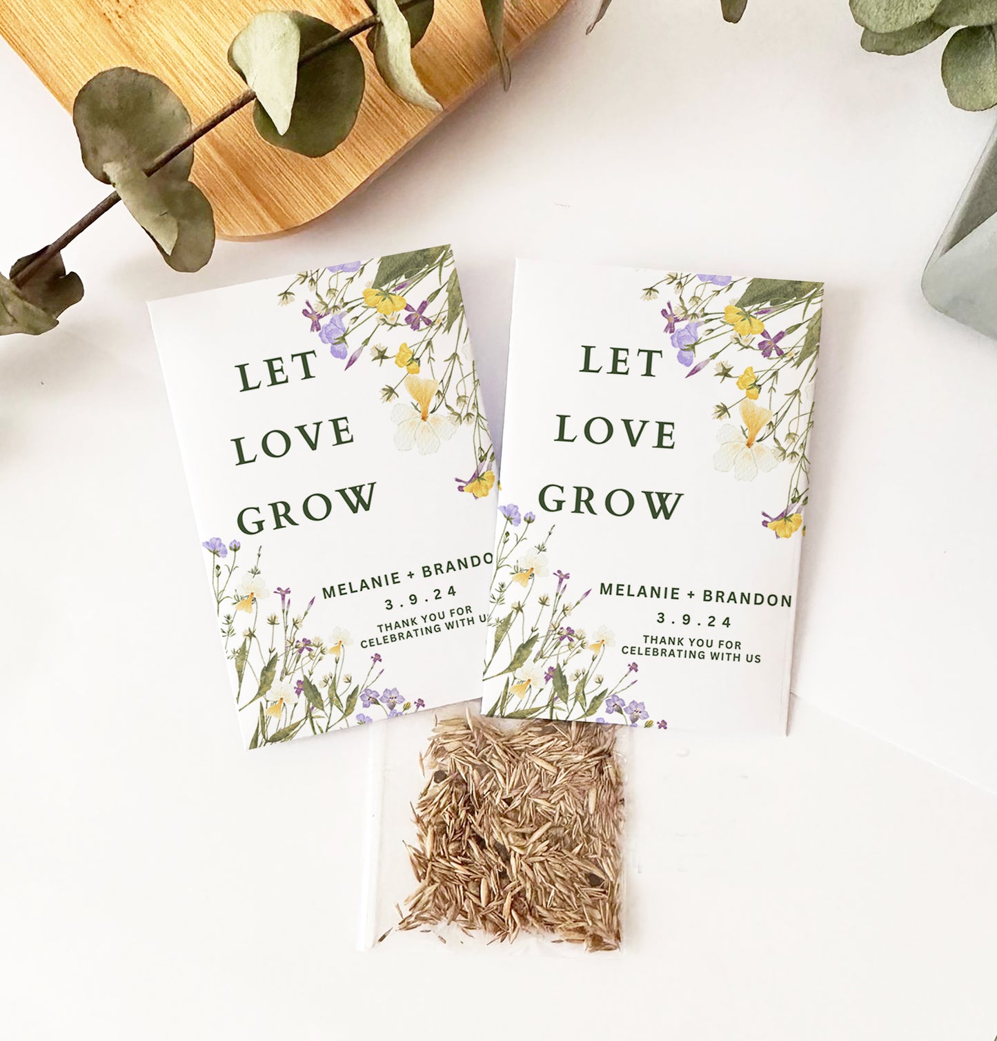 20 Let Love Grow Packets with Wildflower Seeds for Wedding Favors